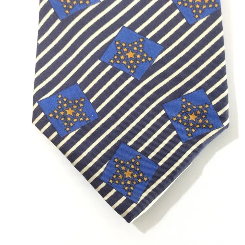TOMMY‎ HILFIGER MENS TIE NECKTIE Italian Silk USA 4 in Blue Gold Black White